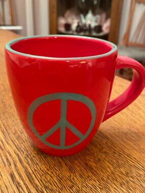 Sundance Red Peace Symbol Coffee Cup Mug 16 ounces